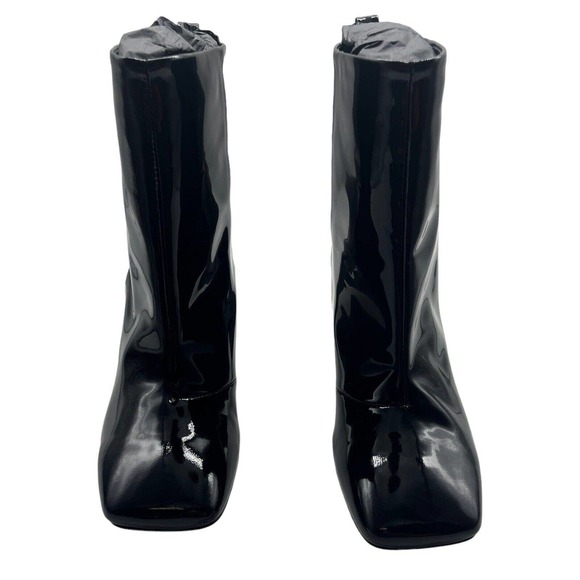 NWT Good American Black Patent Leather Shiny Block Heel Ankle Booties Size 7.5 - Picture 4 of 10